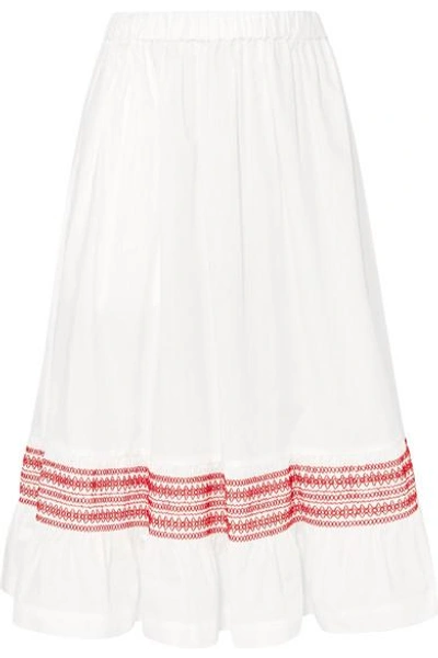 Shop Comme Des Garcons Girl Shirred Cotton-poplin Midi Skirt In White
