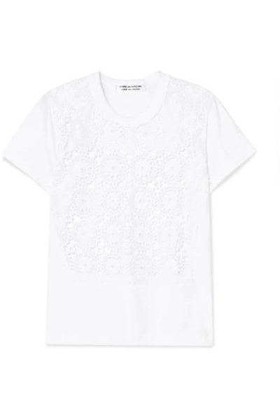 Shop Comme Des Garçons Comme Des Garçons Crocheted Cotton And Jersey T-shirt In White
