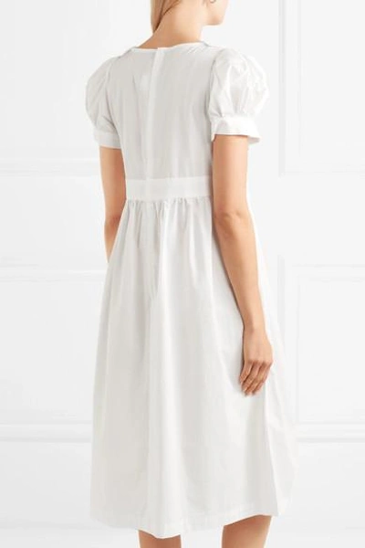 Shop Comme Des Garcons Girl Embroidered Shirred Cotton-poplin Midi Dress In White