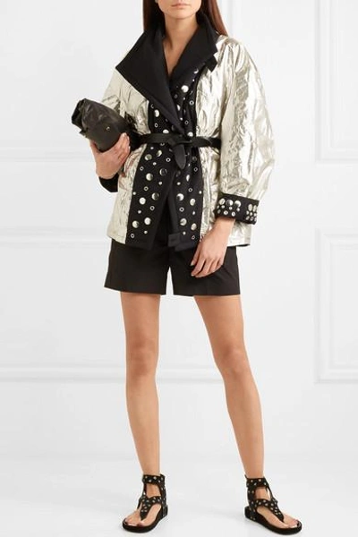 Shop Isabel Marant Emmetis Reversible Embellished Cotton-canvas Jacket In Black