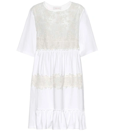 Shop See By Chloé Lace-paneled Jersey Dress In White