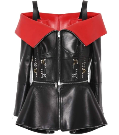 Shop Alexander Mcqueen Embellished Leather Jacket In Black