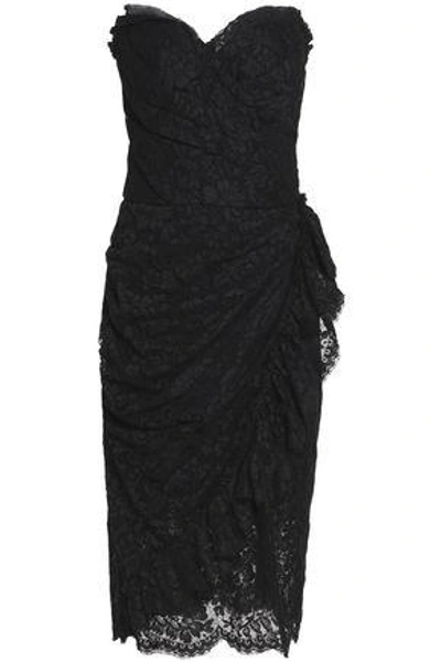 Shop Dolce & Gabbana Woman Strapless Gathered Cotton-blend Lace Dress Black