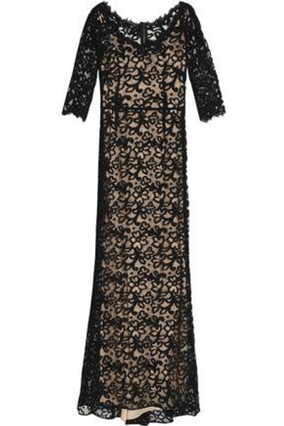 Shop Dolce & Gabbana Woman Fluted Cotton-blend Corded Lace Gown Black