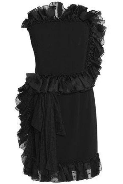 Shop Dolce & Gabbana Strapless Ruffle-trimmed Crepe Mini Dress In Black