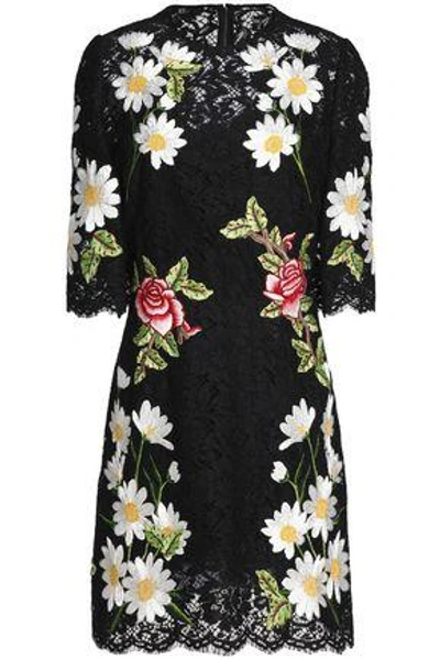 Shop Dolce & Gabbana Woman Embroidered Corded Lace Mini Dress Black