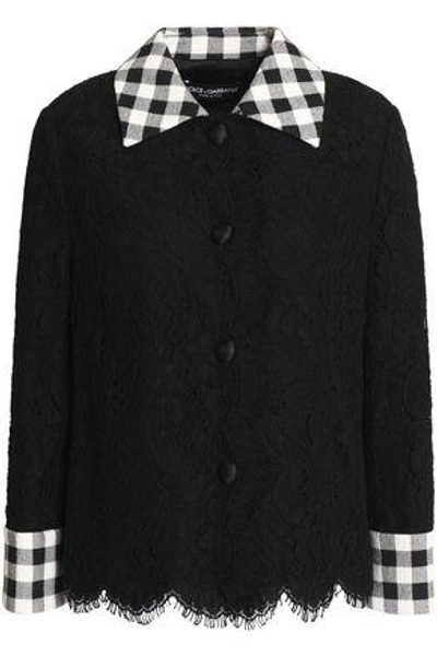 Shop Dolce & Gabbana Gingham-trimmed Cotton-blend Corded Lace Jacket In Black