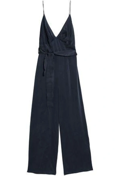 Shop Zimmermann Woman Cropped Belted Washed-silk Wide-leg Jumpsuit Midnight Blue