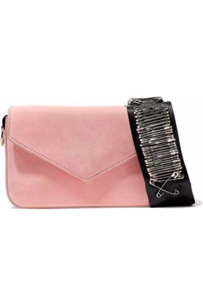 Shop Edie Parker Woman Melissa Embellished Grosgrain-trimmed Suede Shoulder Bag Pink