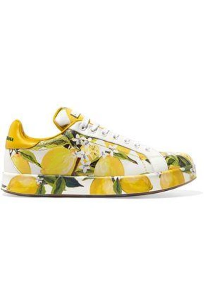 Shop Dolce & Gabbana Woman Printed Leather Sneakers White