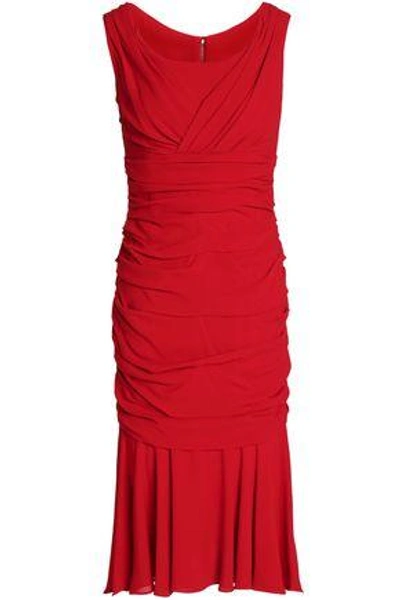 Shop Dolce & Gabbana Ruched Silk-crepe Dress In Red