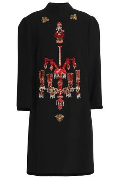 Shop Dolce & Gabbana Woman Embellished Woven Turtleneck Dress Black