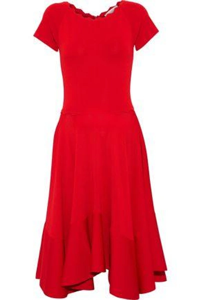 Shop Antonio Berardi Woman Scalloped Ponte Dress Red