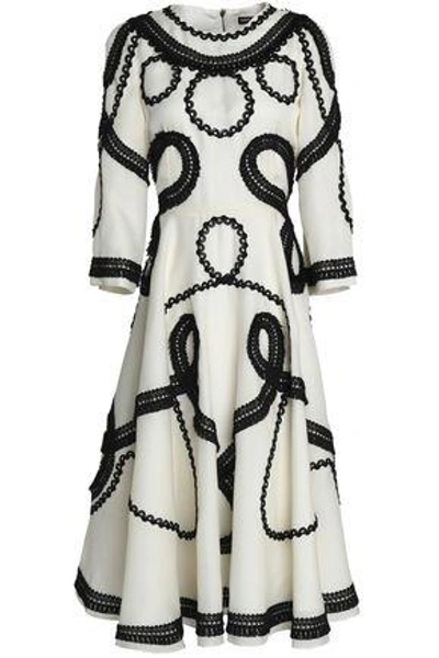 Shop Dolce & Gabbana Frayed Braid-detailed Silk-blend Organza Midi Dress In White