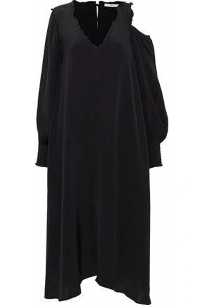 Shop Tibi Woman Edwardian One-shoulder Ruffle-trimmed Silk Crepe De Chine Midi Dress Black