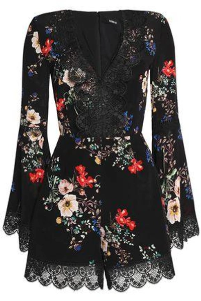 Shop Nicholas Lace-trimmed Floral-print Silk Crepe De Chine Playsuit In Black