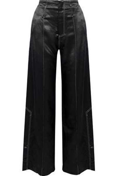 Shop Beaufille Satin Wide-leg Pants In Black