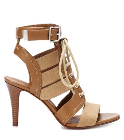 Shop Chloé Leather And Canvas Sandals In Brown