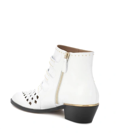 Shop Chloé Susanna Leather Ankle Boots In White