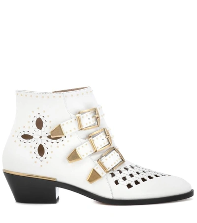 Shop Chloé Susanna Leather Ankle Boots In White