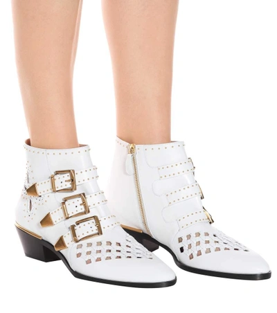 Shop Chloé Susanna Leather Ankle Boots In White