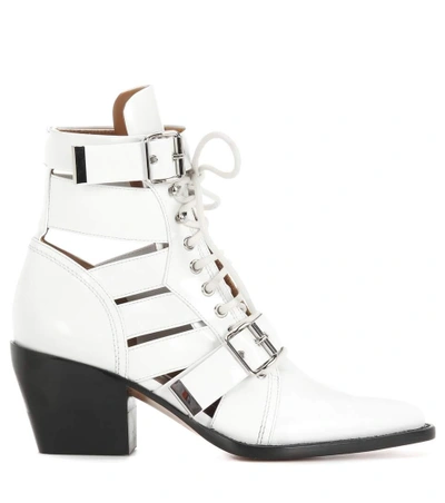 Shop Chloé Rylee Medium Leather Ankle Boots In White