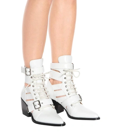 Shop Chloé Rylee Medium Leather Ankle Boots In White