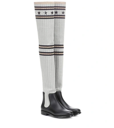 Shop Givenchy Over-the-knee Stretch-knit Boots In Grey