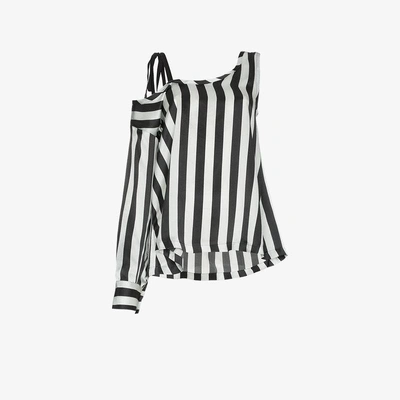 Shop Ann Demeulemeester Black And White Striped Asymmetric Blouse