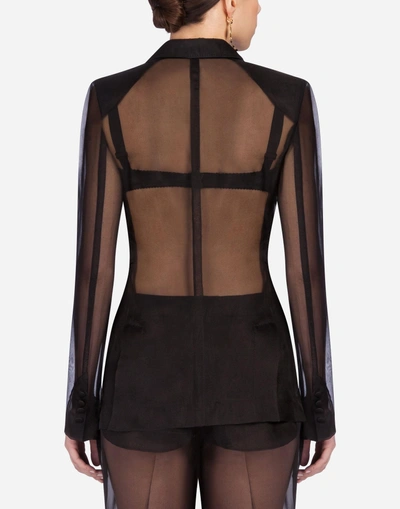 Shop Dolce & Gabbana Double-breasted Organza Blazer In Black