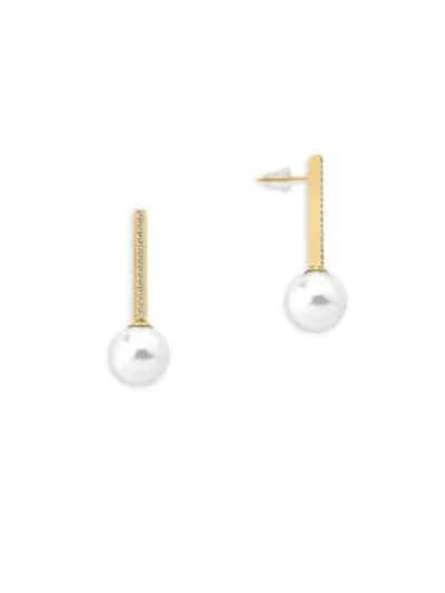 Shop Majorica Crystal Accented Goldtone Pearl Drop Earrings In White