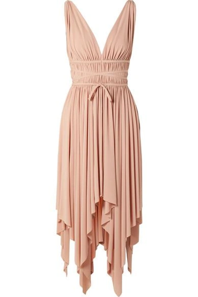 Shop Norma Kamali Goddess Ruched Stretch-jersey Midi Dress In Antique Rose