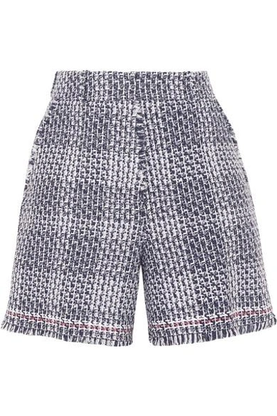 Shop Thom Browne Frayed Cotton-blend Tweed Shorts In Navy