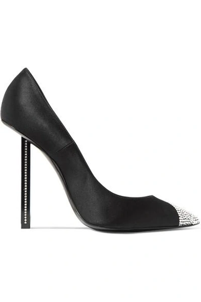 Shop Saint Laurent Swarovski Crystal-embellished Satin Pumps In Black