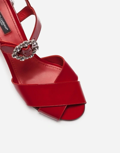 Shop Dolce & Gabbana Patent Leather Sandal With Embroidery In Red