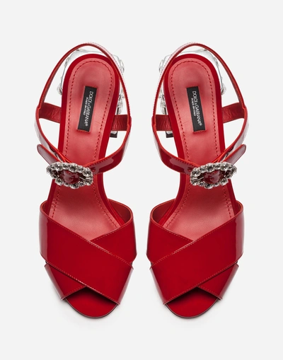 Shop Dolce & Gabbana Patent Leather Sandal With Embroidery In Red