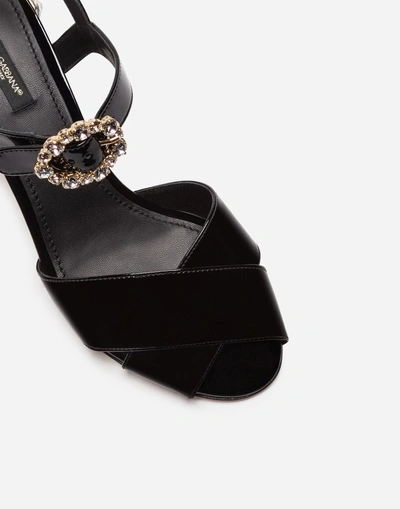 Shop Dolce & Gabbana Patent Leather Sandal With Embroidery In Black