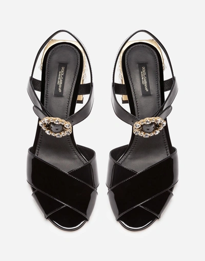 Shop Dolce & Gabbana Patent Leather Sandal With Embroidery In Black