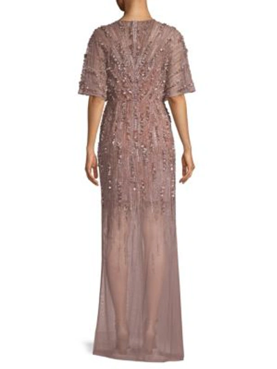 Shop Aidan Mattox Embroidered V-neck Gown In Moonstone