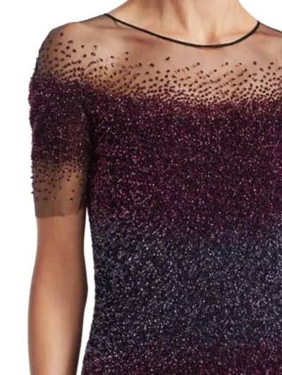 Shop Pamella Roland Ombre Illusion Shoulder Sequin Gown In Amethyst Navy