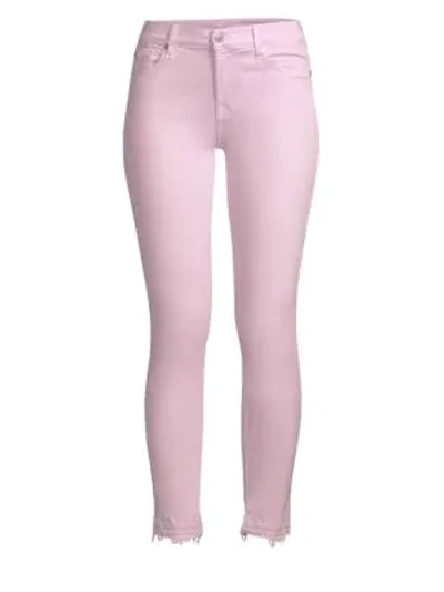 Shop 7 For All Mankind Frayed Hem Ankle Skinny Jeans In Pale Lavender