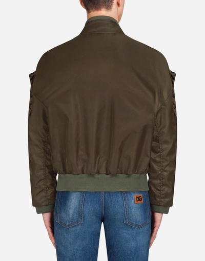 Shop Dolce & Gabbana Nylon Bomber Jacket With Patches In Brown