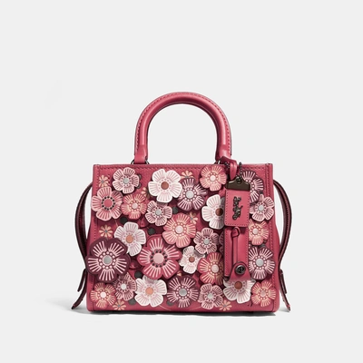 Shop Coach Rogue 25 With Tea Rose In Washed Red/black Copper