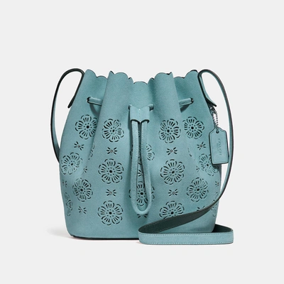 Shop Coach Bucket Bag 18 With Cut Out Tea Rose In Marine/silver