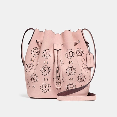 Shop Coach Bucket Bag 18 With Cut Out Tea Rose - Women's In Peony/silver
