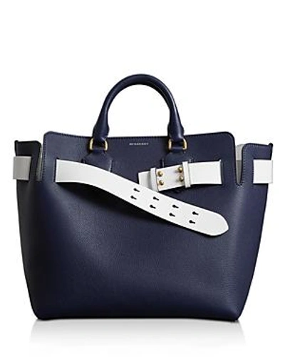 Shop Burberry Medium Leather Belt Bag In Regency Blue/gold