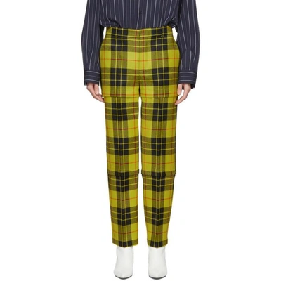Shop Balenciaga Yellow Zipped Mcleod Tartan Trousers