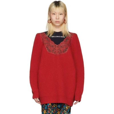 Shop Balenciaga Red Wool Lingerie V-neck Sweater In 6400 Red