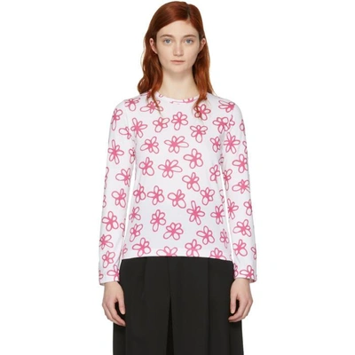 Shop Comme Des Garcons Girl White Flower Print Shirt In 3 Wht/pink