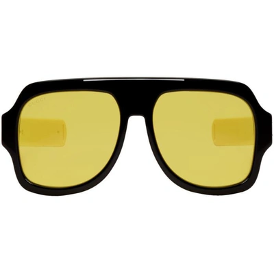Shop Gucci Black And Yellow Sport Sunglasses In 002 Bk/ylw